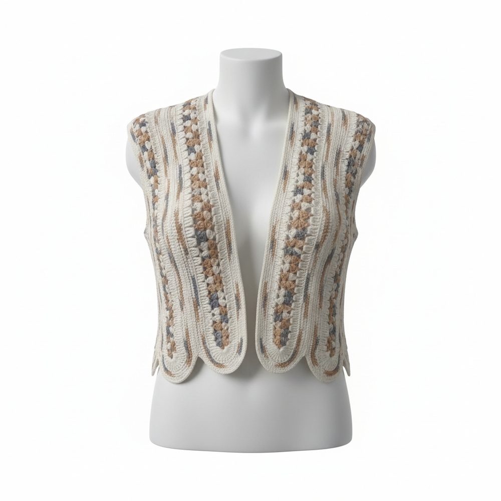 Handmade Crochet Knit Vest with Scalloped Edges